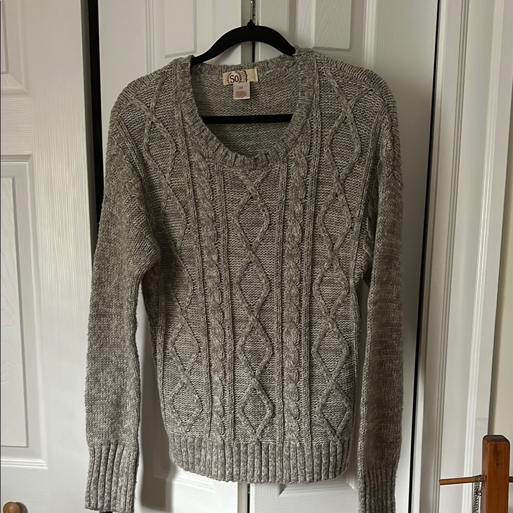 SO Gray Cable Knit Crew Neck Sweater
